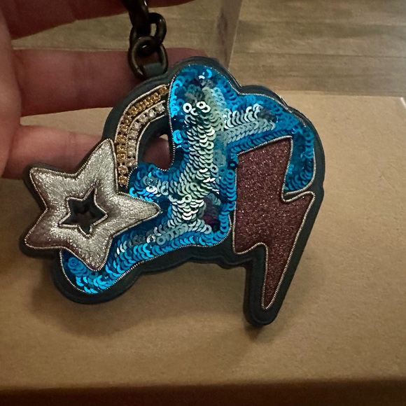 SUPER RARE Coach Cloud And Star Sequined Keychain Fob Bag Charm - Picture 3 of 13